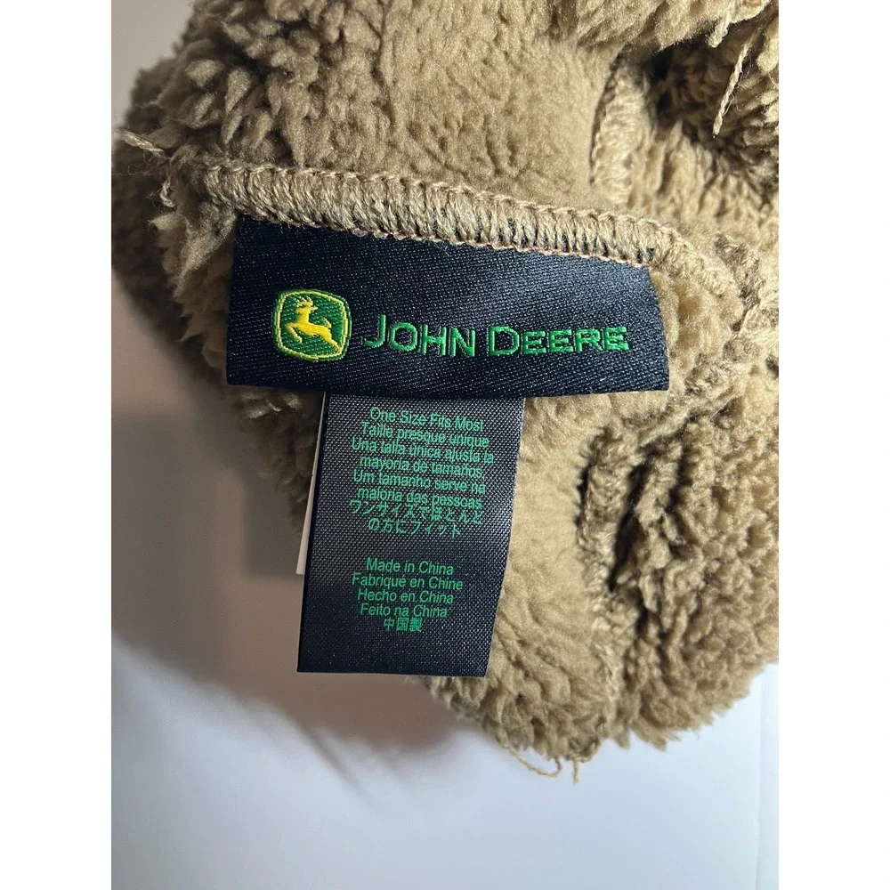 John Deere Brown Fuzzy Fleece Sherpa Hat Beanie Toddler Size Bear Ears Cute Cozy